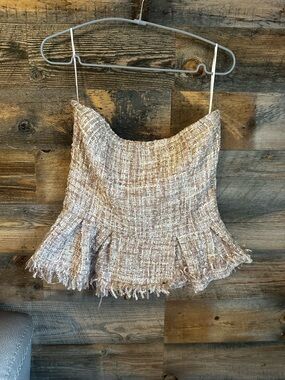 Textured Tweed Peplum Cami Top in Blush